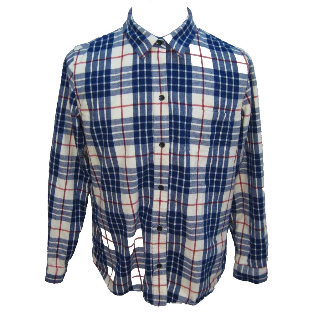 L.L. BEAN Men's Large Blue White Plaid Flannel Long Sleeve Button Front Shirt
